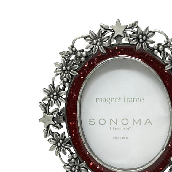 Sonoma Magnet Frame 3" x 2.5" Red Sparkle Inner Border Metal Flowers Stars Frame - Picture 2 of 3